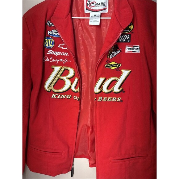 Chase Authentics Budweiser Dale Jr #8 NASCAR Jacket Womens XL Red Vintage - Picture 5 of 11